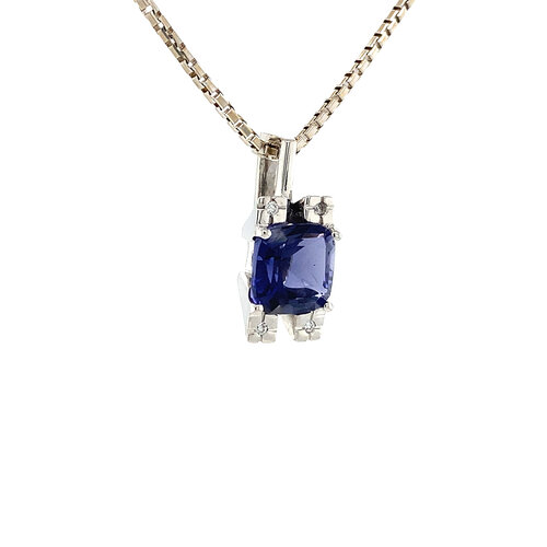 White gold pendant with diamond and blue glass 18 crt