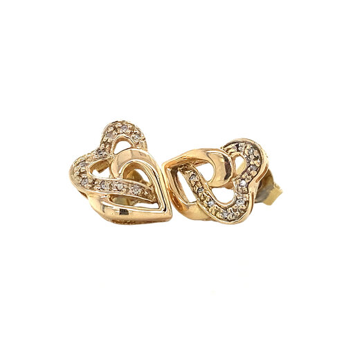 Gold heart stud earrings with diamond 14 krt