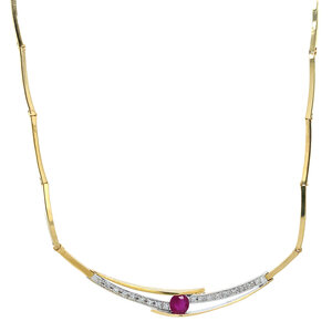 Goldhalsband mit Diamant und Rubin 41 cm 18 crt