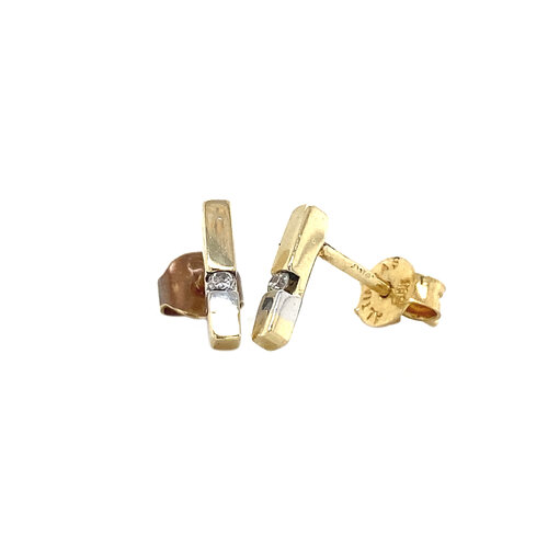 Bicolour gold ear studs with diamond 14 crt