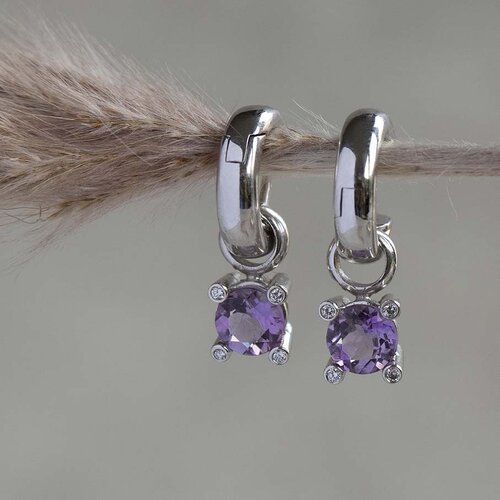 White gold earrings with diamond and amethyst 14 crt