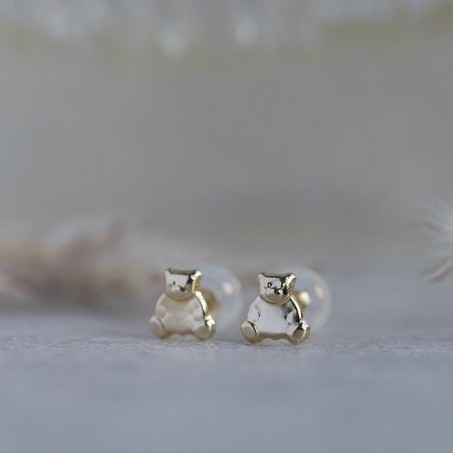 Gold children's ear studs bear 14 crt* new