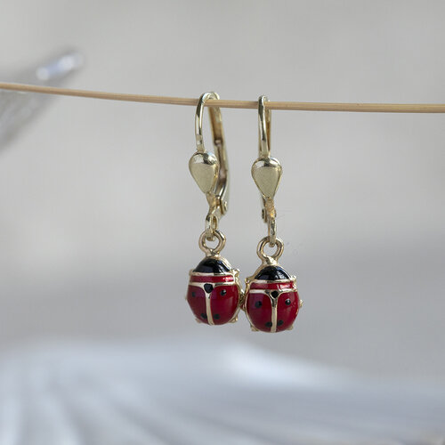 Gold children's earrings ladybug 14 crt* new