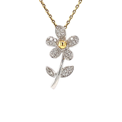 White gold flower pendant with diamond 18 crt