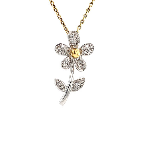 White gold flower pendant with diamond 18 crt