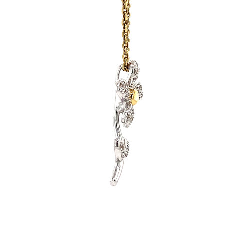 Witgouden bloem hanger met diamant 18 krt