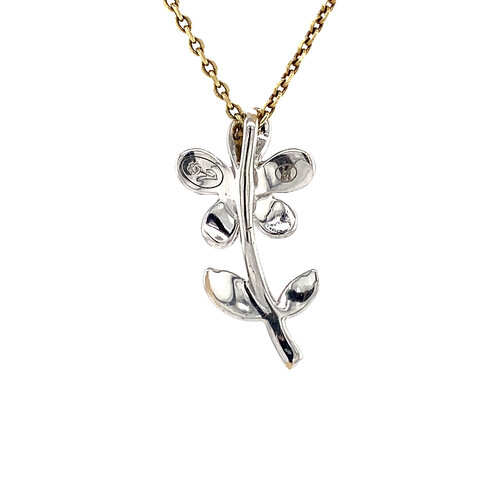 White gold flower pendant with diamond 18 crt