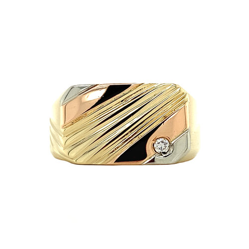 Tricolour gold signet ring with zirconia 14 crt