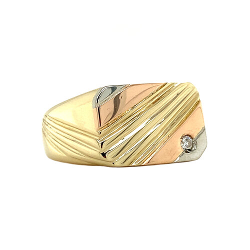 Tricolour gold signet ring with zirconia 14 crt