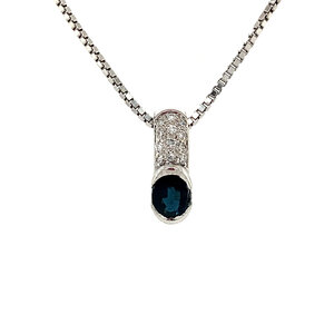 White gold clip pendant with diamond and sapphire 14 crt