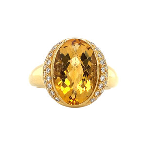 Gouden ring met citrien en diamant 18 krt