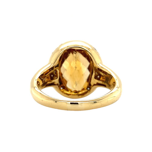 Gouden ring met citrien en diamant 18 krt