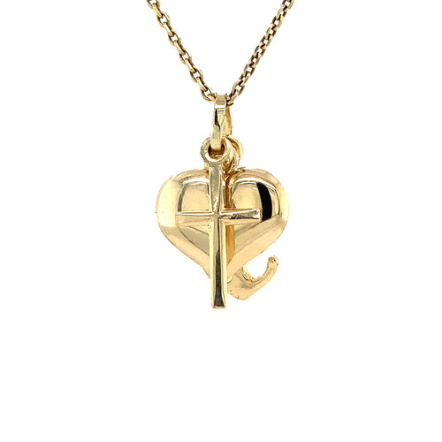 Gold pendant faith, hope and love 14 crt