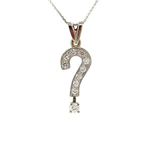 White gold question mark pendant with diamond 14 crt