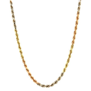 Tricolour gold cord necklace 50 cm 14 crt