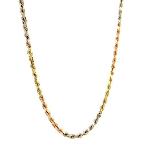 Tricolour gouden koord collier 50 cm 14 krt