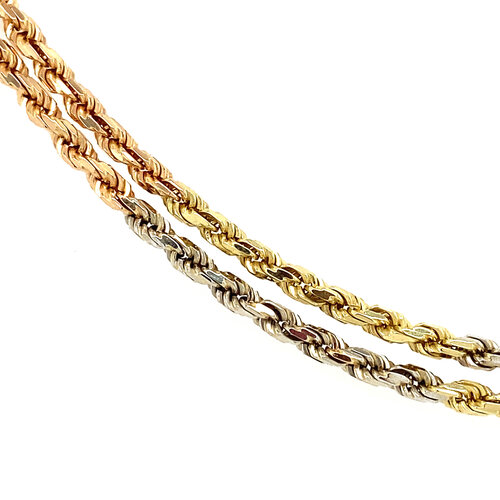 Dreifarbige Halskette aus Goldkordel, 50 cm, 14 Karat
