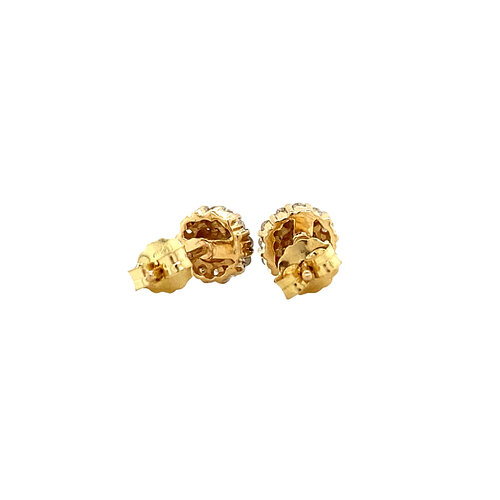 Gold entourage stud earrings with diamond 14 crt