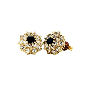 Gold entourage stud earrings with zirconia 14 crt