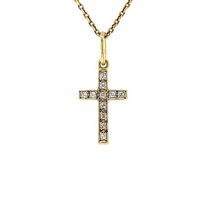 Gold cross pendant with zirconia 14 crt