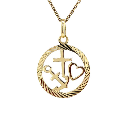 Gold pendant faith, hope and love 14 crt