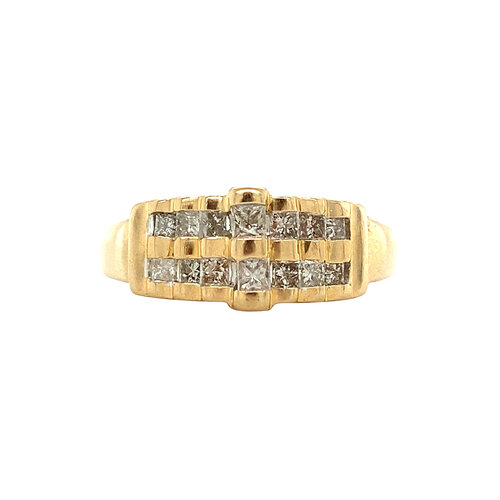 Gold staircase ring with diamond 14 crt