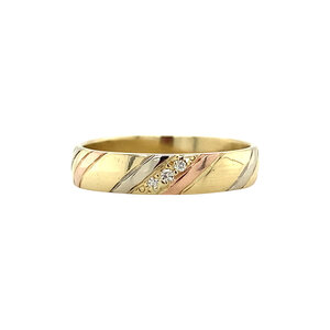 Tricolour gouden ring met diamant 14 krt