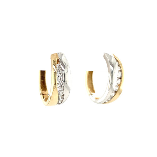 Gold folding hoop earrings with zirconia 14 crt