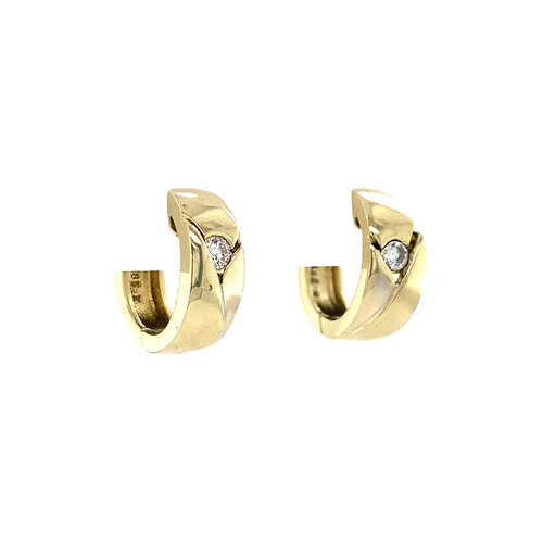 Gold folding hoop earrings with zirconia 14 crt