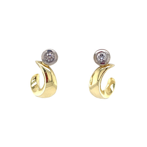 Gold stud earrings with diamond 14 crt