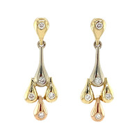 Tricolor gold stud earrings with diamond 14 crt