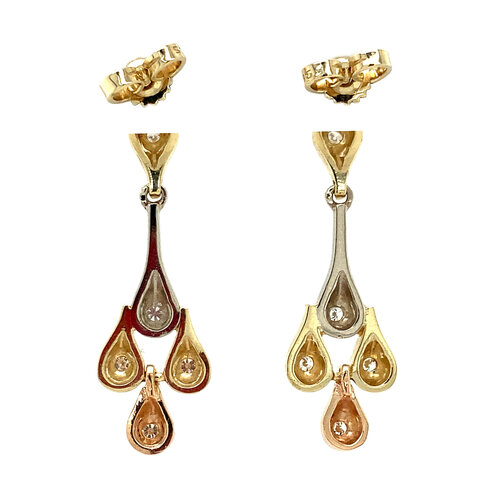 Tricolor gold stud earrings with diamond 14 crt