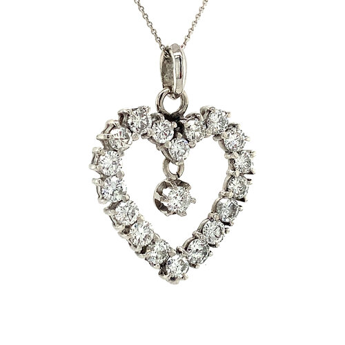 White gold heart pendant with diamond 14 crt