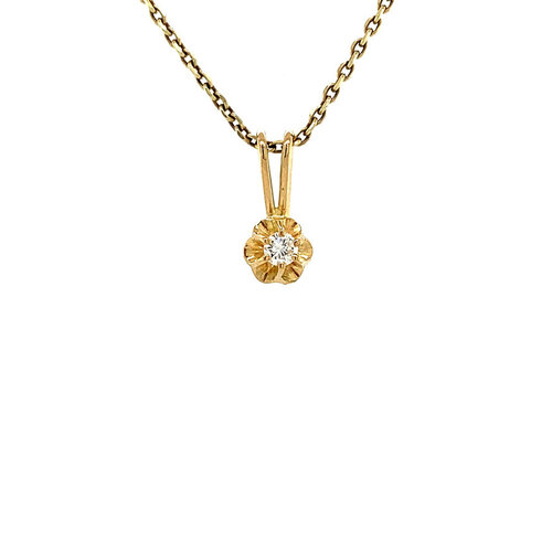 Gold solitaire pendant with diamond 14 crt