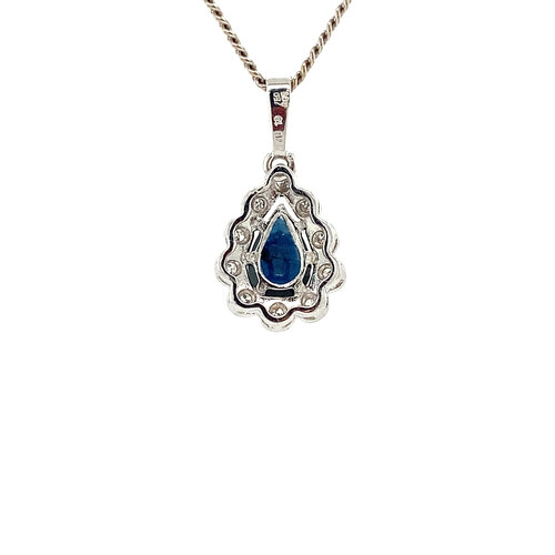 White gold pendant with diamond and sapphire 18 crt