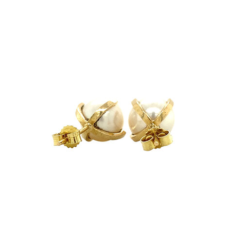 Gold stud earrings with pearl 14 crt