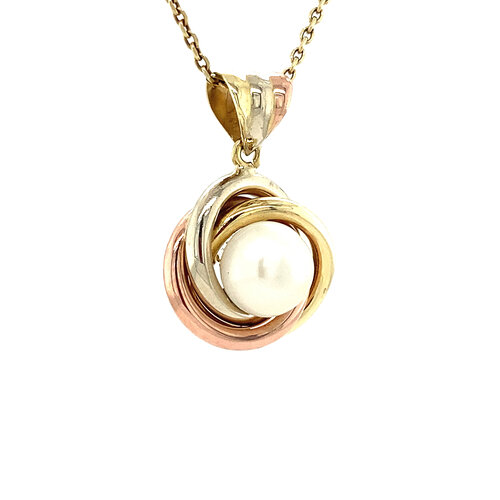 Tricolor gold pendant with pearl 14 crt