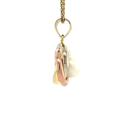 Tricolor gold pendant with pearl 14 crt