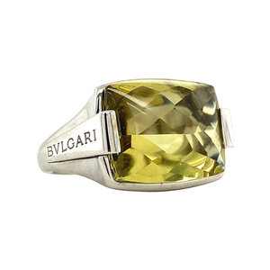 White gold Bvlgari statement ring with Yellow citrine lemon quarts 18 crt