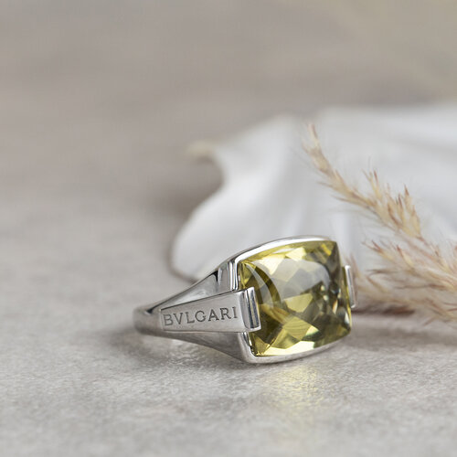 Witgouden Bvlgari statement ring met Yellow citrine lemon quarts 18 krt