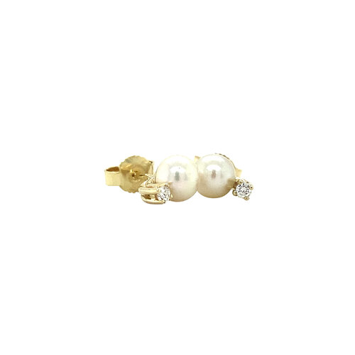 Gold stud earrings with pearl and diamond 14 crt