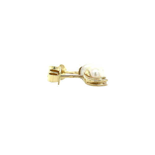 Gold stud earrings with pearl and diamond 14 crt