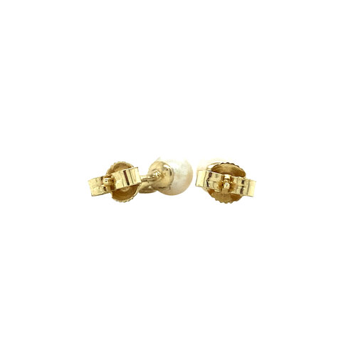 Gouden oorstekers met parel en diamant 14 krt