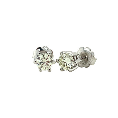 White gold solitaire stud earrings with 14 kt diamond