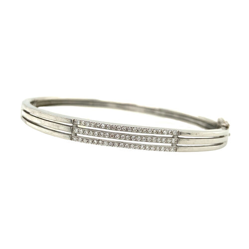 Witgouden bangle met diamant 14 krt