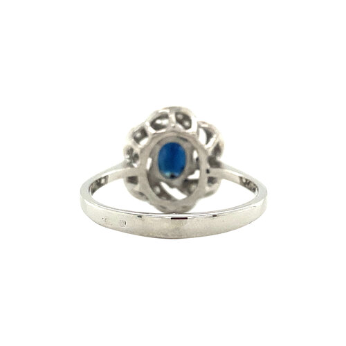 White gold ring with diamond and sapphire 18 crt