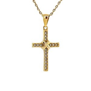 Gold cross pendant with zirconia 14 crt