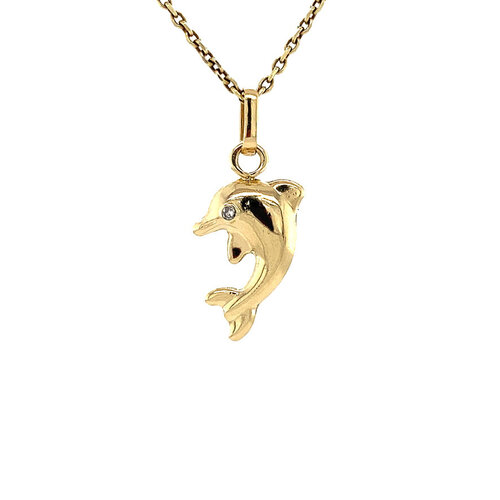 Gold dolphin pendant with diamond 14 crt