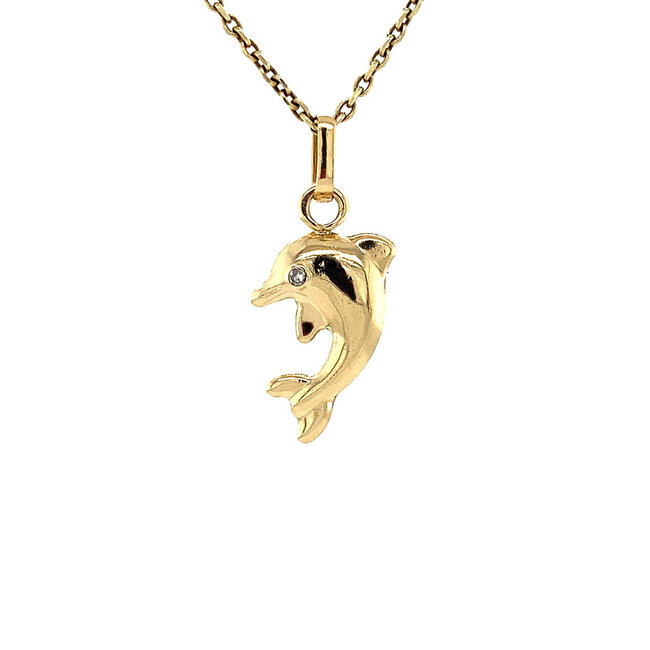 Goldener Delfin-Anhänger mit Diamant 14 Karat