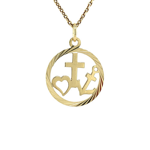 Gold pendant faith, hope and love 14 crt